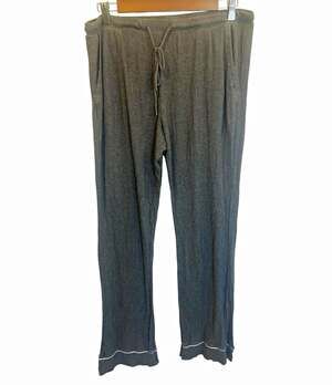 Auden Women's Ribbed Knit Lounge Pants Large Gray Solid Drawstring Rayon Spandex